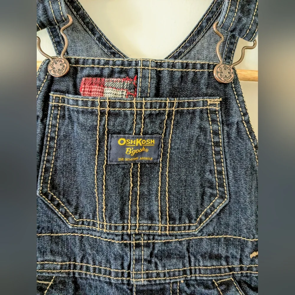 OshKosh B'Gosh Vestback Overalls Size 18M Denim Moose Embroidered Plaid Holiday